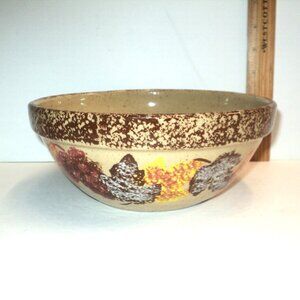Fall Leaves Stoneware Bowl Three Rivers Pottery 1997 Vintage Tan, Brown, Or